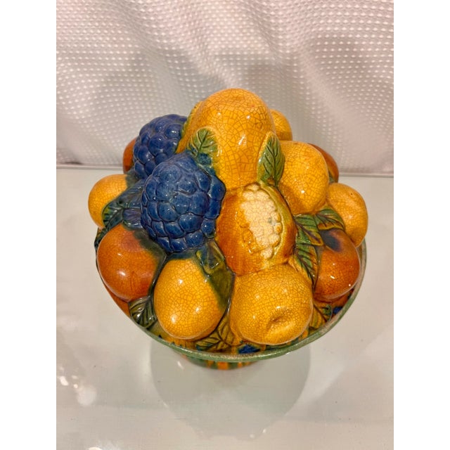 Figurative Vintage Majolica Style Fruit Stacked Lidded Bowl / Catchall For Sale - Image 3 of 11