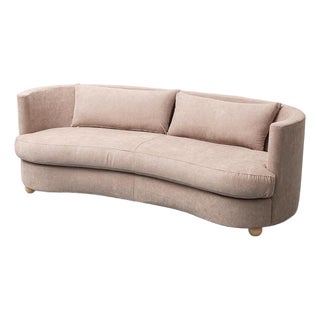 Vintage Italian Curved Sofa in Brown Fabric, 1970s For Sale