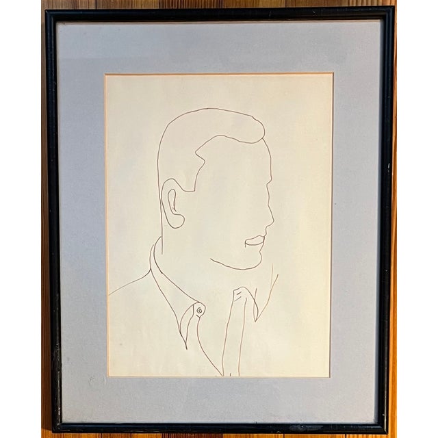 1970's Mid-Century Modern American Continuous Line Drawing - Portrait of a Man For Sale - Image 4 of 8