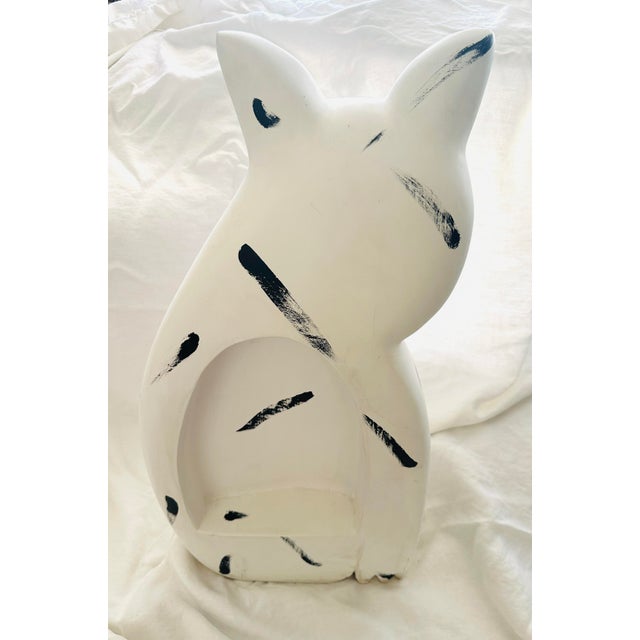 Large White and Black carved wood cat sculpture by Artist Laurel Burch. Perfect by a front entry way table or coat rack....