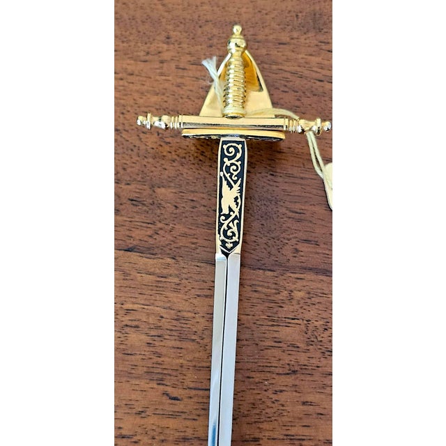 Vintage Spanish Toledo Damascene Miniature Sword Letter Opener – 24k & 18k Gold Inlay For Sale - Image 9 of 13