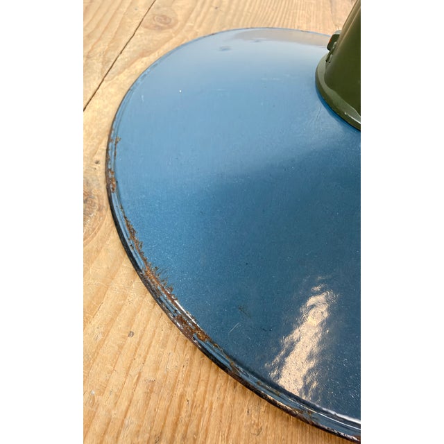Industrial Blue Enamel Military Pendant Lamp with Cast Aluminium Top, 1960s For Sale - Image 14 of 17