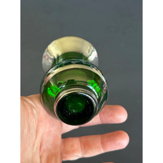 Vintage Green Glass Vase With Silver Overlay For Sale - Image 10 of 11
