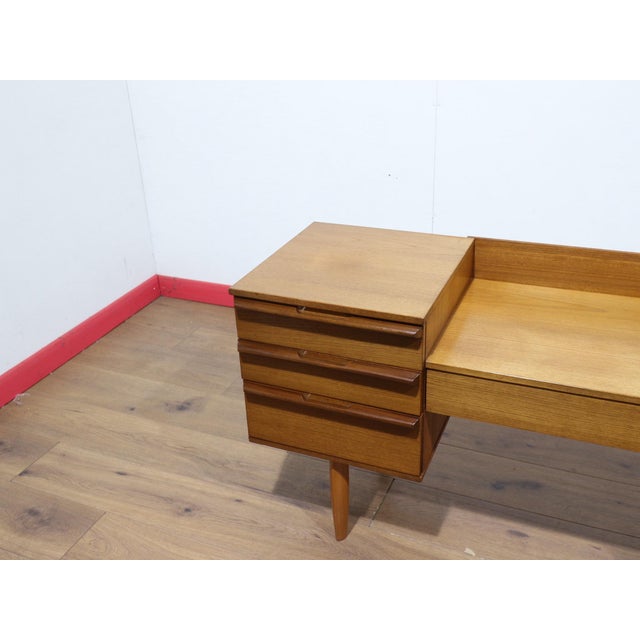 Mid Century Modern Vintage Teak British Vanity Dresser Desk For Sale - Image 4 of 15