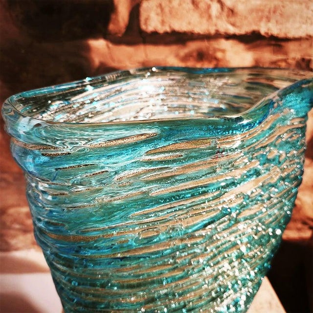 Turquoise Mid-Century Vase in Hand-Worked Murano Glass by Sergio Costantini, Italy, 1970s For Sale - Image 8 of 14