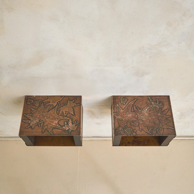 Brown Italian Etched Copper Wall-Mounted Side Table by Victor Cerrato, 1960s For Sale - Image 8 of 11