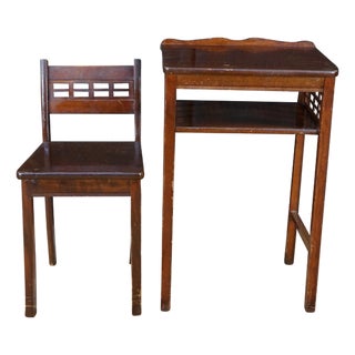 Mid Century Art Deco Style Mahogany Telephone Table Desk & Chair For Sale