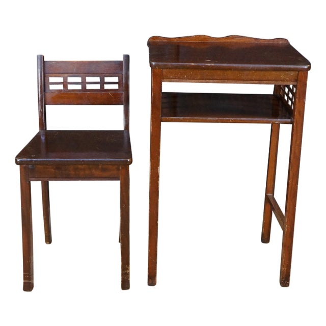 Mid Century Art Deco Style Mahogany Telephone Table Desk & Chair For Sale