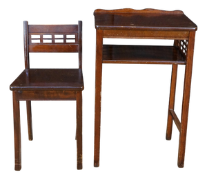 Mid Century Art Deco Style Mahogany Telephone Table Desk & Chair