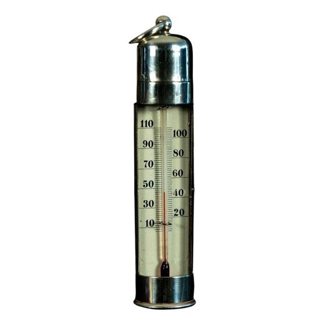 Victorian Engraved Silver Pocket Thermometer with Swivel Case, 1800s For Sale