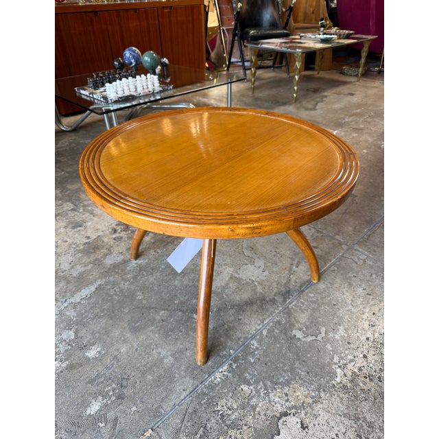Italian Round Wood Side Table With Curved Four-Leg Base For Sale - Image 4 of 9