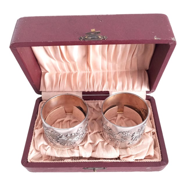 Antique English Sterling Silver Art Nouveau Napkin Ring. C. 1890-1900. Original Box. For Sale