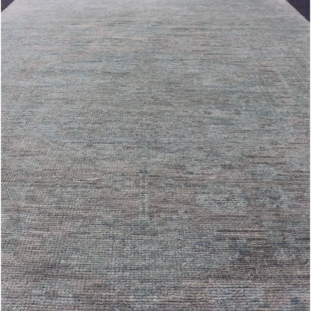 Modern Muted Oushak Type Rug in Wool With Sub-Geometric Design in Green & Earthy Tones For Sale In Atlanta - Image 6 of 13