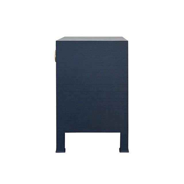 Contemporary Matthew Izzo Home Malcolm Navy Linen One Drawer Side Table With Brass Drawpull For Sale - Image 3 of 4