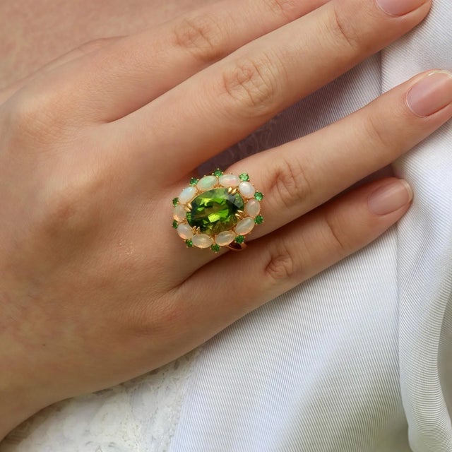 Not Yet Made - Made To Order Kai Natural Peridot Opal Tsavorite Cocktail Ring in 14k Yellow Gold, size 4.5 For Sale - Image 5 of 7