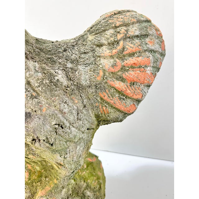 Textile Vintage Weathered Terracotta Rooster Garden Statue With Moss Patina For Sale - Image 7 of 9