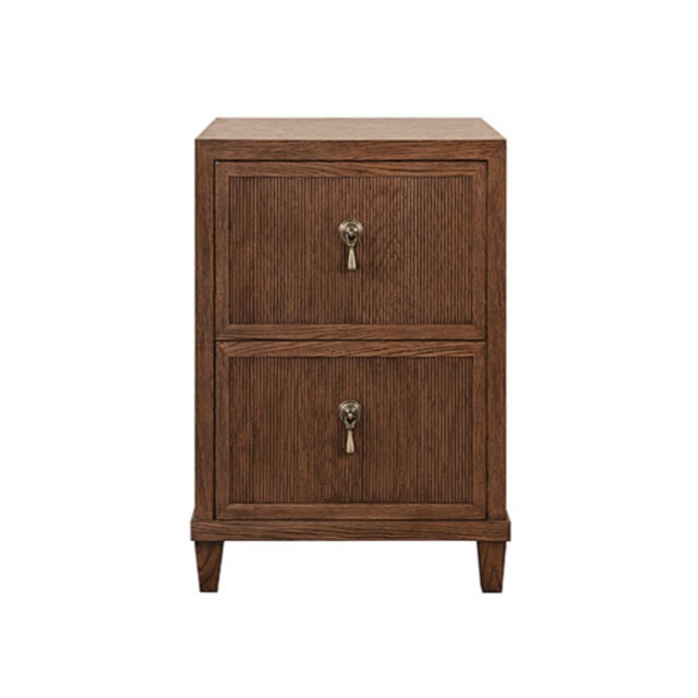 Brown Matthew Izzo Home Novalie Fluted Provincial Brown Oak Two Drawer Side Table With Antique Brass Drawer Pulls For Sale - Image 8 of 8