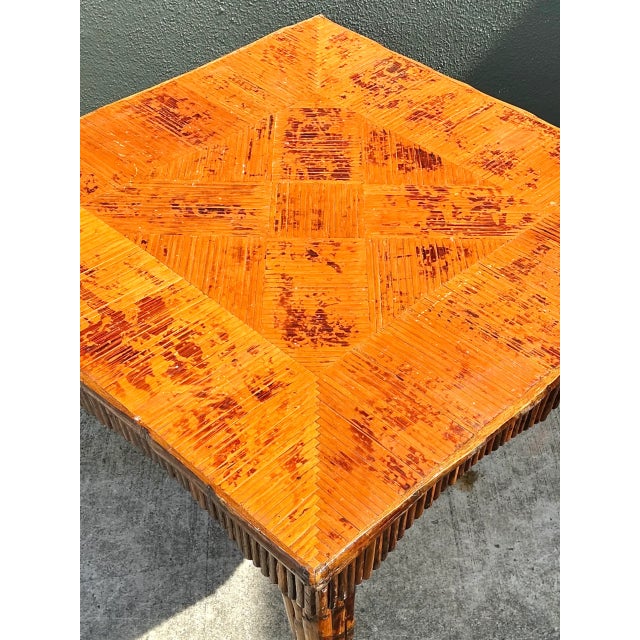 Sienna Vintage Light Bamboo Parquetry Game Table For Sale - Image 8 of 12