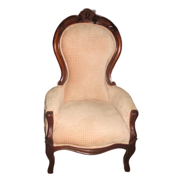 Antique Walnut Renaissance Revival Hand Carved With Ladies Face Parlor Chair For Sale