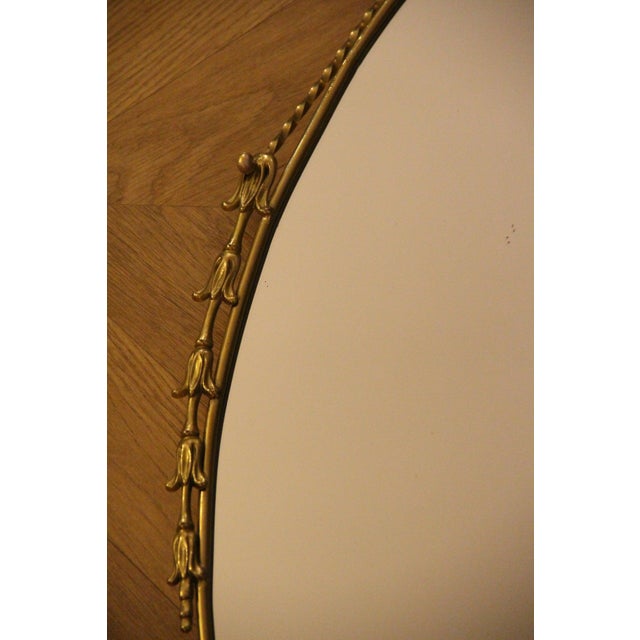 Oval Brass Wall Mirror with Neoclassical Decoration and Brass Chain, 1950s For Sale - Image 6 of 17