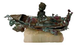 1970s Boy in Boat Metal Sculpture Marked "C Jere"