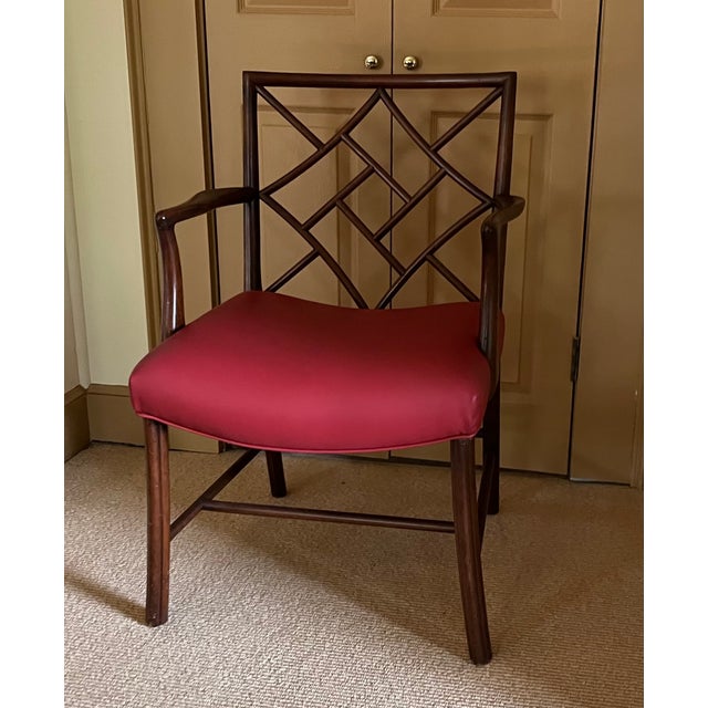 Red English Georgian Chinese Chippendale Style Mahogany Cockpen Armchair For Sale - Image 8 of 18