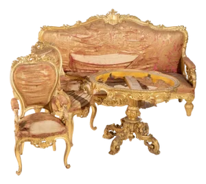 Charles X Golden Emiliano Noble Living Room Set, 1830s, Set of 4