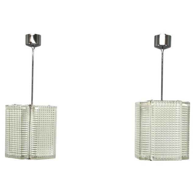 Vintage Pendant Lights in Chrome and Textured Glass from Napako, 1970s, Set of 2 For Sale - Image 15 of 15