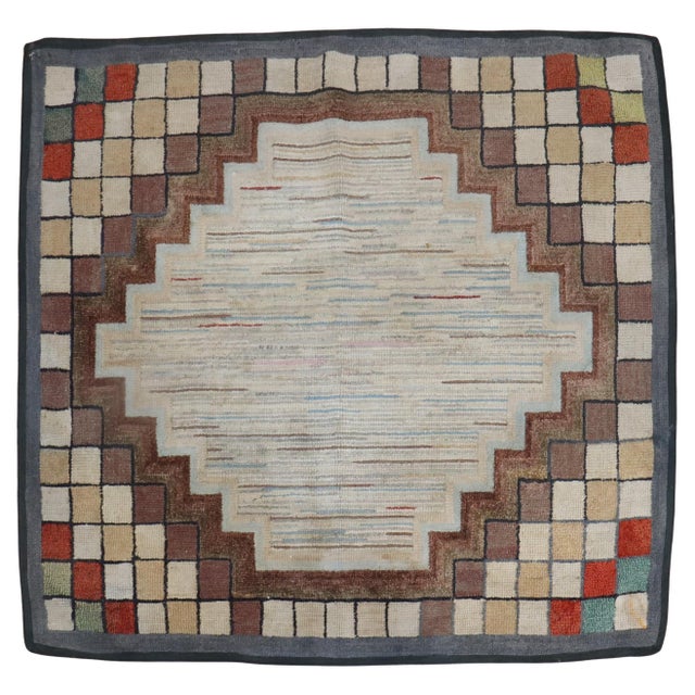 Brown Mid 20th Century Tribal American Hooked Rug For Sale - Image 8 of 18