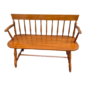 Mid 20th Century Vintage Early American Primitive Style Spindle Back Solid Cherry Bench