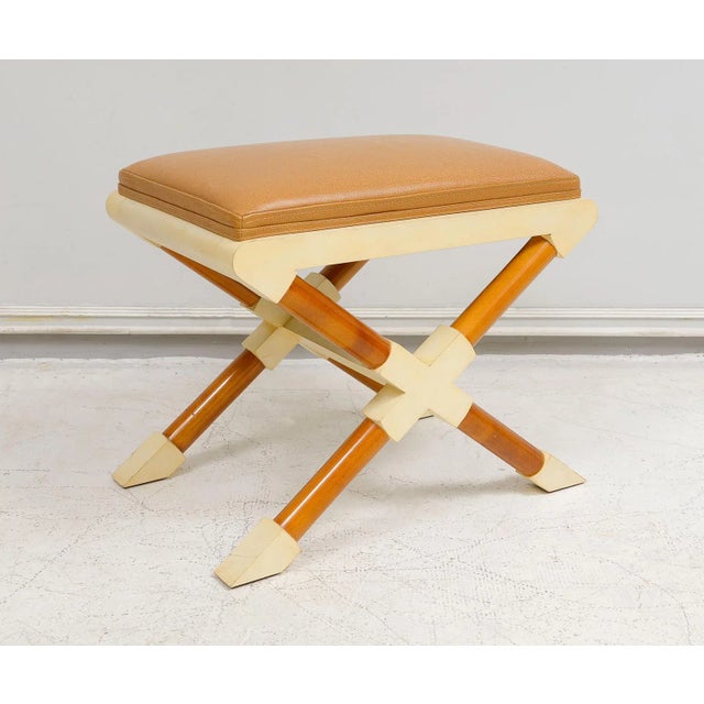 Bespoke Pair of Georgetta Parchment X-Frame Benches For Sale - Image 4 of 9