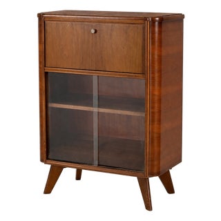 Art Deco Drinks Cabinet in Walnut with Glazed Display, 1960s For Sale
