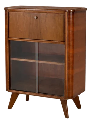 Art Deco Drinks Cabinet in Walnut with Glazed Display, 1960s