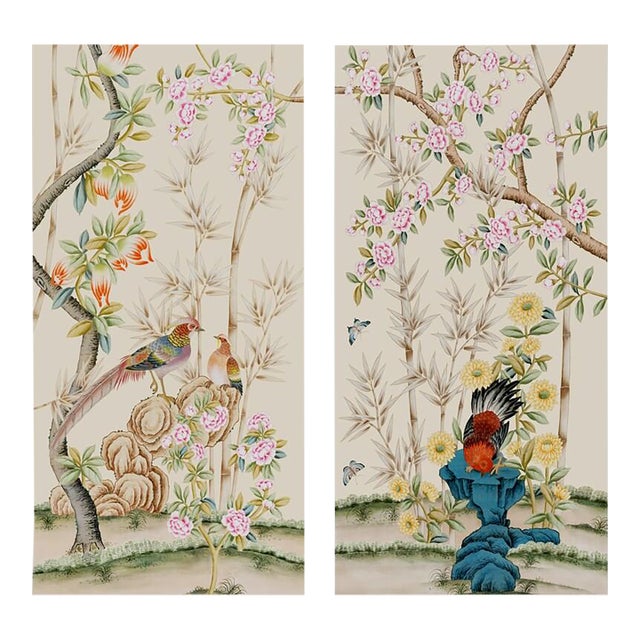 24'*48"/Pane, a Set of Two Panels Vintage Style Chinoiserie Wall Artwork (No Frame) For Sale