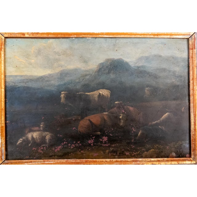 Wood 19th Century Grand Tour Old Master Landscape Oil on Copper Painting of Cows and Sheep With Shepherd For Sale - Image 7 of 18
