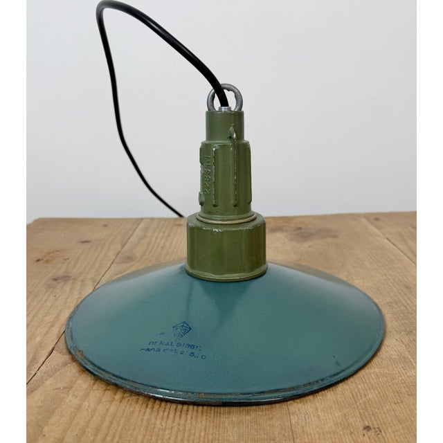 Industrial Petrol Enamel Military Pendant Lamp with Cast Aluminium Top, 1960s For Sale - Image 13 of 17