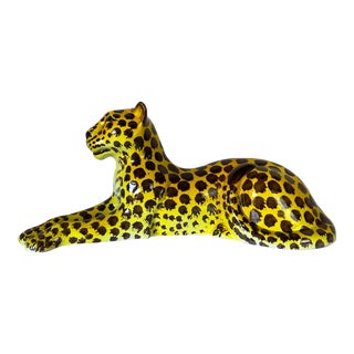 Vintage Italian Reclining Leopard Sculpture For Sale