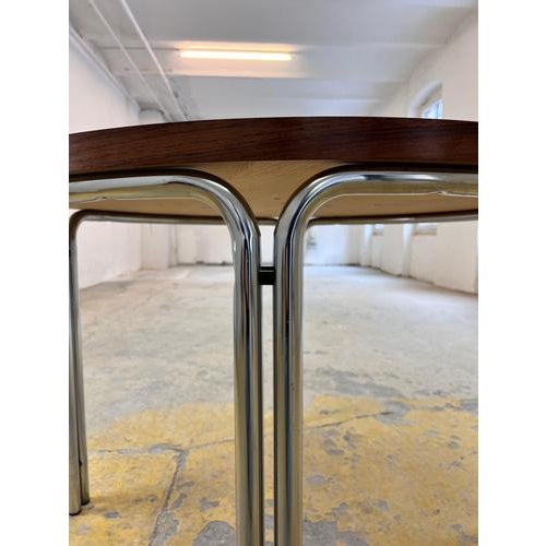 Brown Round Dining Table in Rosewood and Chrome For Sale - Image 8 of 11