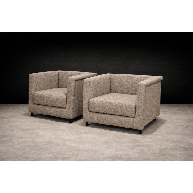 Taupe Geraldo De Barros Pair of Armchairs in Blackened Steel & Taupe Mushroom Wool Bouclé, Brazil, 1970s For Sale - Image 8 of 11