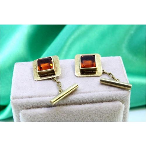 Square Cufflinks in Yellow Gold with Orange Tanzanites, Set of 2 For Sale - Image 4 of 6