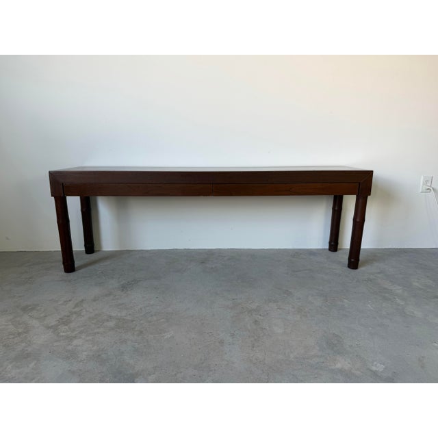 1980s Century Furniture Faux Bamboo Console / Sofa Table With Two Drawers For Sale - Image 4 of 17