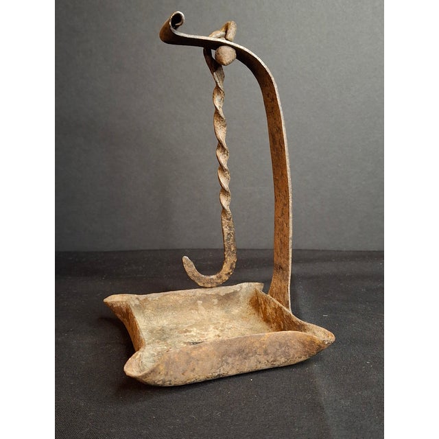 18th Century 18th C Hand Forged Wrought Iron 4-Wick Fat Lamp Primitive Square Crusie Pick For Sale - Image 5 of 17
