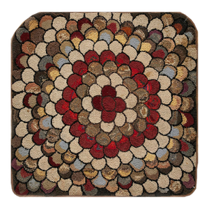 1940s Multi Floral Folk Art Penny Antique American Hooked Rug 4' 0''x4' 0'' Woven Wool Carpet