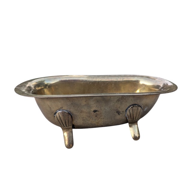 Vintage Brass Clawfoot Bathtub Soap Holder Dish For Sale - Image 4 of 9