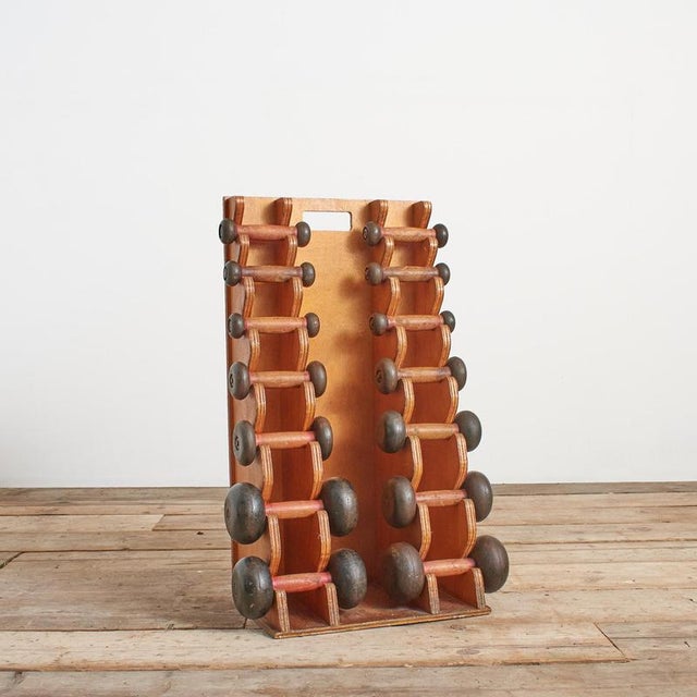 Antique French Wood and Cast Iron Dumbbell Exercise Weight Set, 1950s, Set of 17 For Sale - Image 9 of 10