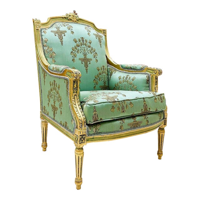 French Style Bergere Sky Blue Chair For Sale