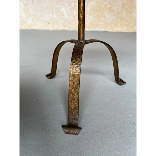 Vintage Inspired Spanish Gilt Iron Drinks Table With Rolled Rim and Hammered Tripod Base For Sale - Image 14 of 14