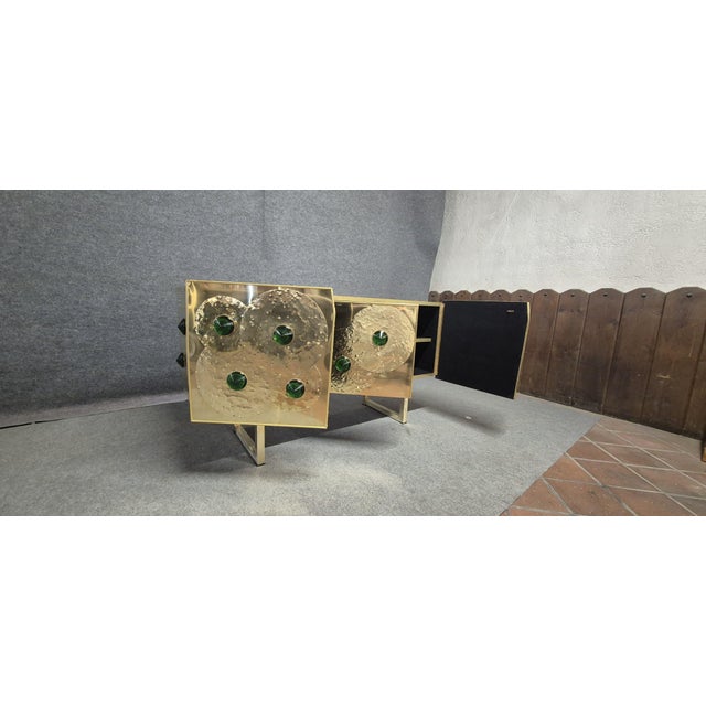 Brass and Black Glass Sideboard with Murano Jewels from Justfurnituress SRL For Sale - Image 12 of 15