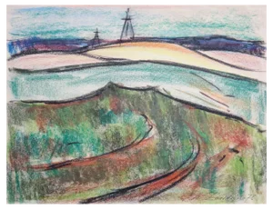 Aleksandrs Zviedris, The Countryside, 1970, Crayon on Paper