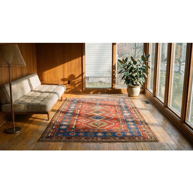 Red 1900s Red Diamond Antique Caucasian Rug 4' 4" X 6' 0" Handknotted Wool Carpet For Sale - Image 8 of 8